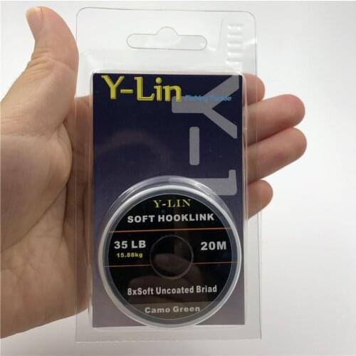 Carp Fishing Line Soft Uncoated Hook Link Leader For Hair Rig 8 Core 20m Hooklink Camo Brown Green Color Carp Ronnie Rigs