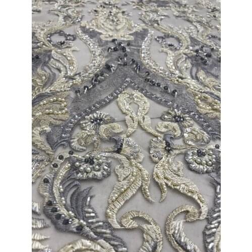 Hot Sale French Fabric Nigeria Lace Fabric with beads S-4686812 High Quality African Tulle Lace Fabric For Wedding Party Dress