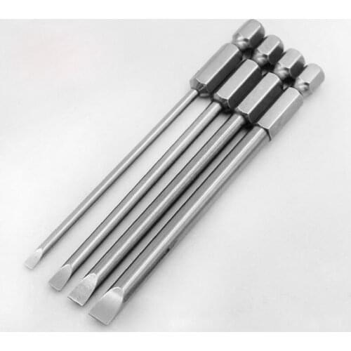 4 Pcs/set 1/4" 100mm 3-6mm Slotted Screwdriver Bit S2 Magnetic Electric Drill Flathead Screw-driver Head Power Driver Tool