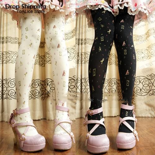 Kawaii Japanese Stockings Sandglass Hourglass Printed Cute Harajuku Lolita Tights Pantyhose Sexy Women Pantyhose 120D