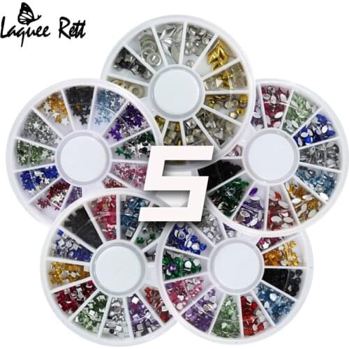 5 set Nail Acrylic Wheel Glitter Rhinestone Manicure Tips For Charms 3D metal Nail Art Decorations
