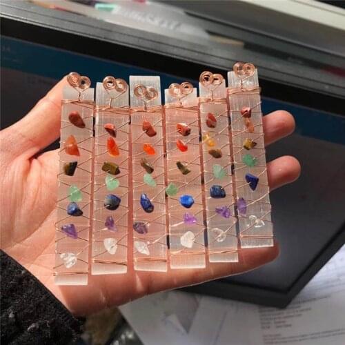 7 Chakra Beads Wire Wrapped Raw Selenite Stick Crystals Healing Stones for Folk Crafts