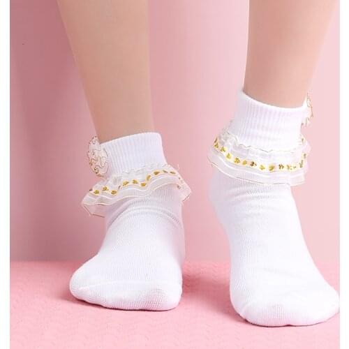 2pcs Harajuku Sweet Retro Lace Short Socks Lolita Frilly Ruffle Cotton Princess Socks Girls Soft Comfortable Solid Ankle Socks