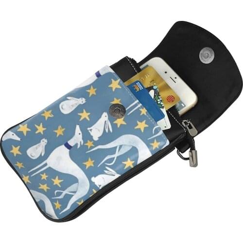 New Women Bag Hare And Stars Print Mini Leather Purses And Handbags Greyhound Dog Phone Bags Messenger Bag Female Shoulder Bags