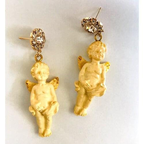 New Fashion Carving Angel Crystal Simple Design Vintage Drop Earrings for Female Unique Angel Retro Trendy Dangle Earrings 2019