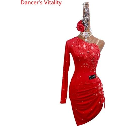 Latin Dance Competition Clothes Female Children Adult High-End Custom Costumes Halter Chacha Dancing Performance Dress Outfit