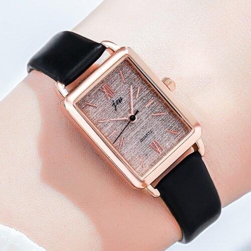 Simple Rectangle Women Watches Roma Retro Dial Design Ladies Fashion Wristwatches Casual Black Leather Clock Zegarki Damskie
