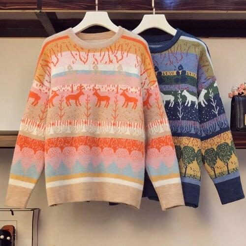 Autumn winter woman 2021 Pullover and Sweaters O Neck Cartoon Cute Christmas Sweaters Deer oversize jumper sueters de mujer