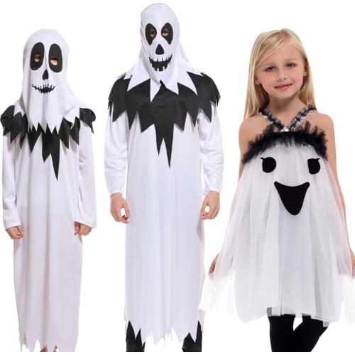 Halloween Purim Carnival Scary Costumes Kids Children White Ghost Costume Cosplay Robe For Boys Girls