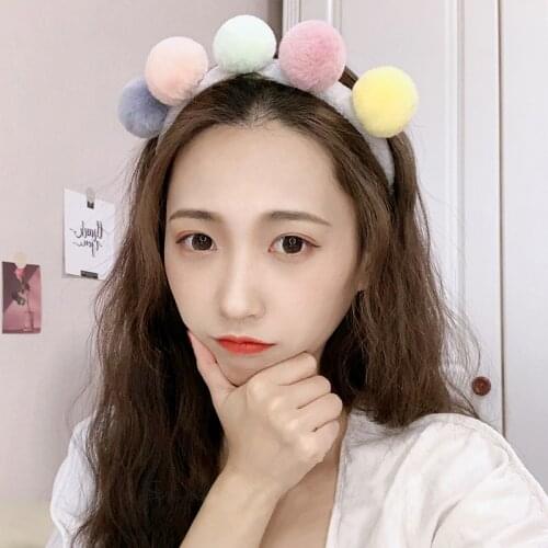 Fluffy Headbands Blue Pink Yellow Green Balls Cute Gray White Headbands Non-Slip Hair Hoop Headwear For Women