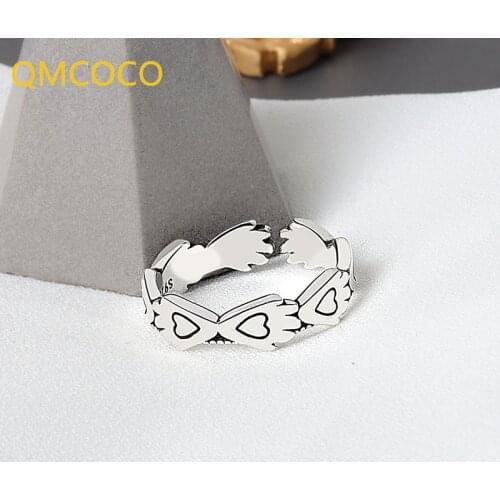 QMCOCO 925 Silver Rings For Women Bone Knots Round Simple Minimalist Open Adjustable Ring Fashion Female Accessories