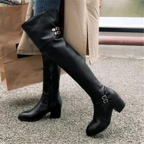PXELENA Large Size 34-45 Punk Rock Gothic Military Combat Boots Women Over The Knee Thigh High Boots Riding Knight Shoes Ladies