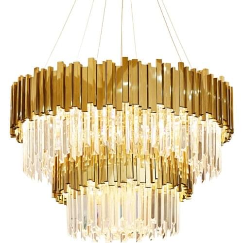 LED Postmodern Stainless Steel Crystal Gold Silver Suspension Luminaire LampenPendant Lamp.Pendant light For Dinning Room
