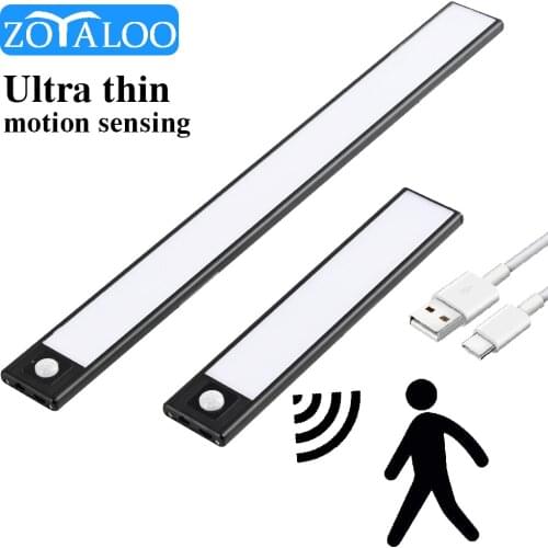 LED Kitchen Ultra Thin 20/40CM Wardrobe Under Cabinet PIR Motion Sensor Light Cupboard lamp LEDs Night light With Magnetic