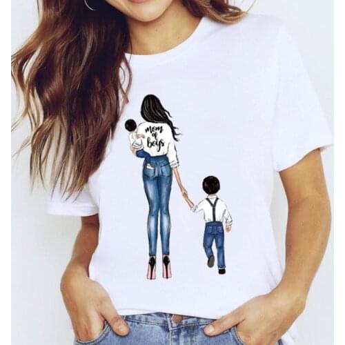 T-shirts Top for Women Cartoon Happy Mama Mom of Boys Love Clothing Print Lady Stylish T Shirt Ladies Ladies Tee T-Shirt