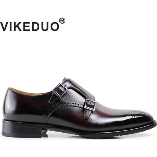 Superstar Vikeduo Handmade Mens Monk Dress Shoes 100% Genuine Leather Flat Men Fashion Wedding Party Office Original Design