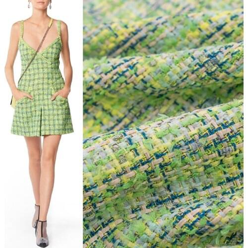 Grass green plaid weaving tweed fabric for coat tissus au mètre telas por metro ткань для шитья tela sewing tissu by the yard