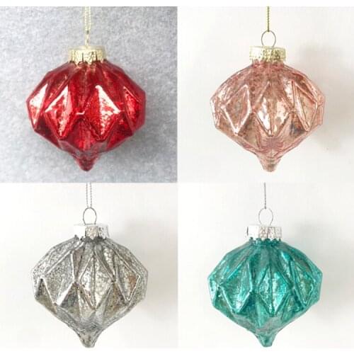 Christmas tree decoration glass ornament shopping mall window display 8cm diamond shaped antique onion ball