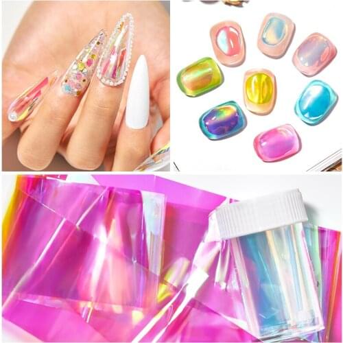 MEET ACROSS 1 Bottle Aurora Glass Nail Foil Sticker Cellophane Paper DIY Design Manicure Nail Art Decoration