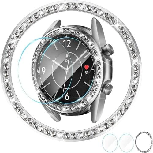 Tempered Glass screen protector for samsung galaxy watch 3 41mm bling bezel ring cover for samsung watch 3 bezel loop + film