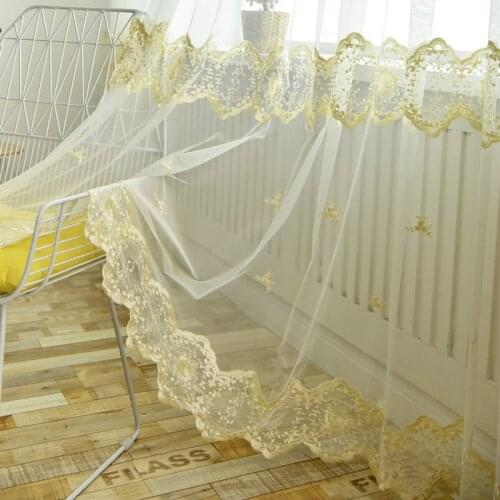 Yellow Floral Embroidered Modern Curtains Drape Panel Sheer Tulle Curtains For Living Room Door Kitchen Bedroom for kids