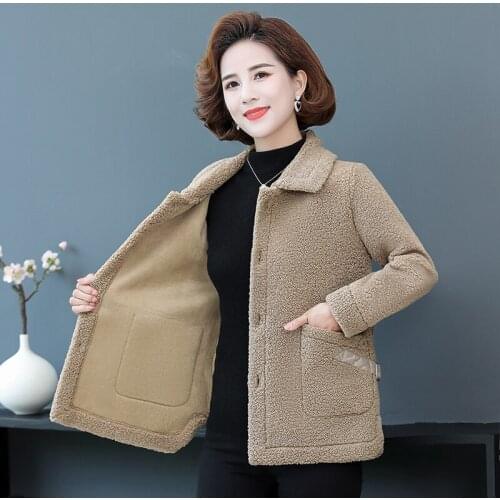 Woman Short Lamb Jacket Wool Coat Fashion New Middle-aged Mother Overcoat Plus Size 5XL