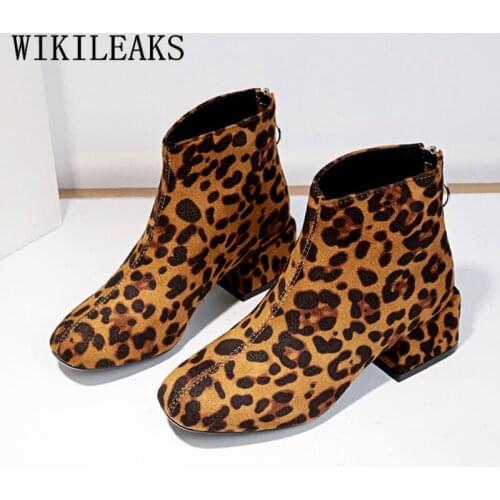 Winter Boots Genuine Suede Leather Shoes Woman Leopard Ankle Boots For Women Thick Heel Slip On Ladies Boots Botines Mujer 2020