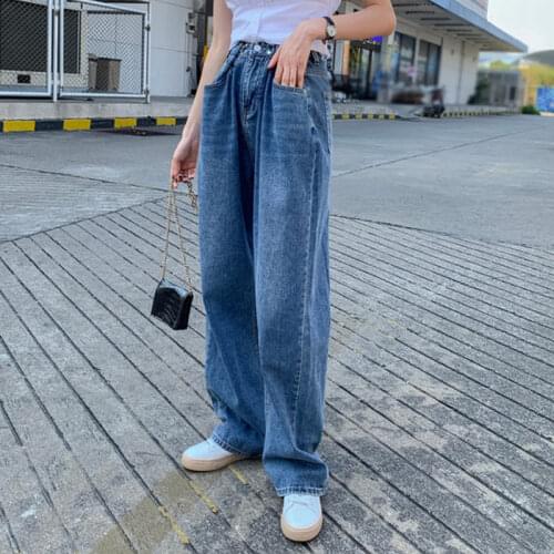High waist zipper womens jeans wide leg pants all-match loose women stright denim pant 2021 autumn causal female jean trousers