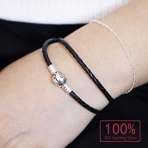 5pcs 100% 925 Sterling Silver Bracelet Variety colors of Leather Rope Bracelet Women Handmade Bangle chain High Quality Jewelry