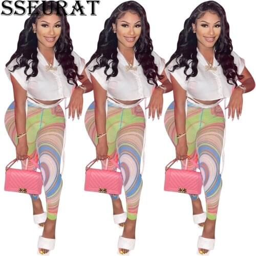 SSEURAT Women Set Short Sleeve Crop Tops Stretchy Bodycon Pencil Pants Two Piece Sets Casual Fashion Outfit Summer