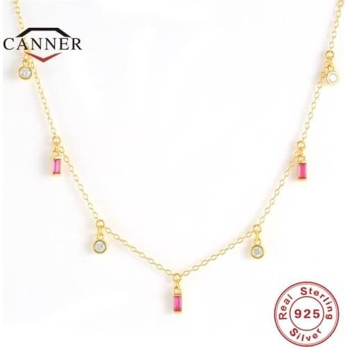 CANNER Fashion Exquisite Colorful Zircon 925 Sterling Silver Necklace for Women Party Wedding Clavicle Chain Necklace Jewelry