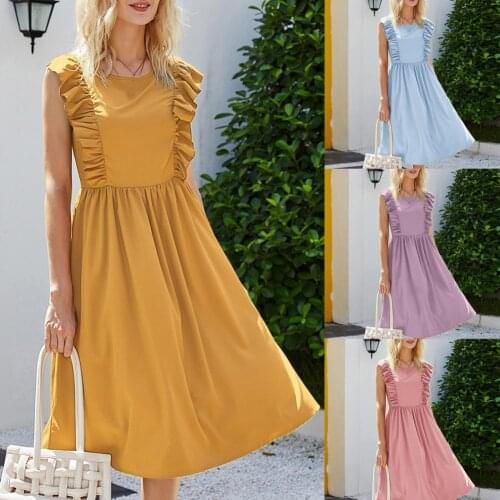 Women Casual Dress Exquisite Retro Stylish Ruffle Sleeveless Slim Dress Summer Dresses New 2021 Yellow Sundress Vacation Clothes