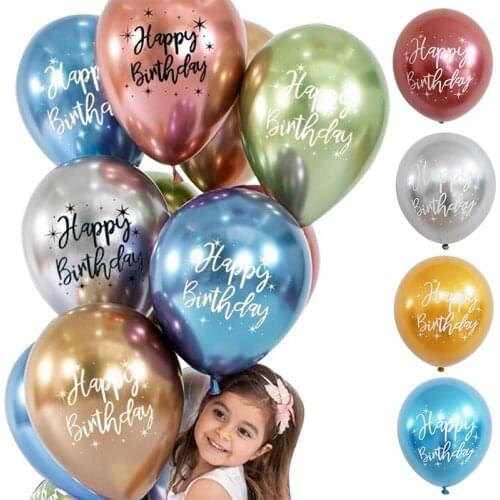 1/5/10PCS Glossy Metal Pearl Latex Balloons Chrome Metallic Gold Confetti Balls Happy Birthday Letter Print Party Decorations