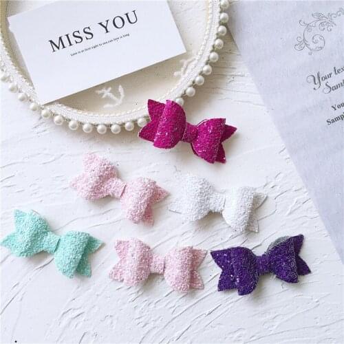 15pcs/lot 3*6cm DIY Handmade Sequined bow dovetail Padded Patches Appliques For Clothes DIY Hair Decoration