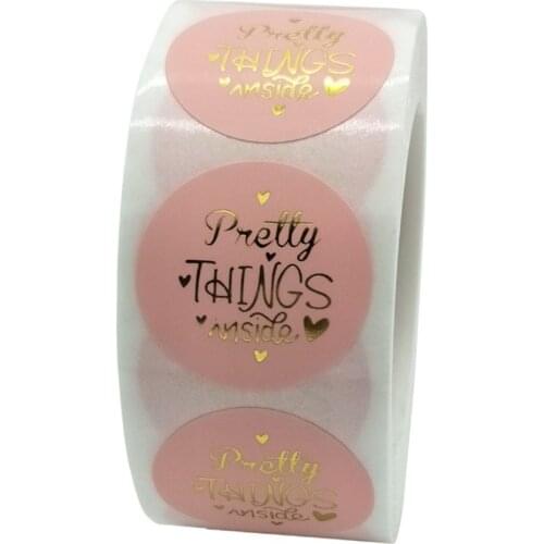 500pcs/roll 2.5cm Pink Pretty Things Inside Stickers With Heart Stickers For Wedding Birthday Party Business-Sealing Stickers