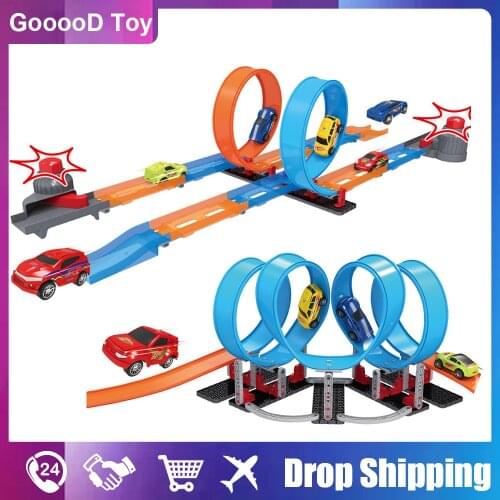 68Pcs Railway Car Track Racing Track Toys Set Bend Flexible Pull Back Drift Race Track Car Educational Toys for Kids Boy Gift