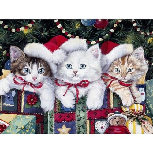 Diy 5d Full Diamond Painting Animal Embroidery Square Round Drill Christmas Cat Mosaic Furniture Decoration Handmade Hobby Gift