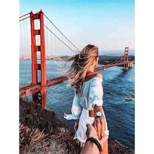 Diamond Embroidery Full Display Diamond Painting World travel lovers Rhinestones Diamond Mosaic Golden Gate Bridge Scenery FH206