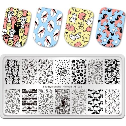 Beautybigbang Nail Art Stamping Plates Design Cat Butterfly Dog Bird Panda Stamp Templates Printing Stencil Tool Animals XL-006