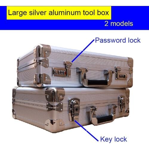 Large silver aluminum alloy toolbox password tool case suitcase certificate file box storage box instrument box safe case