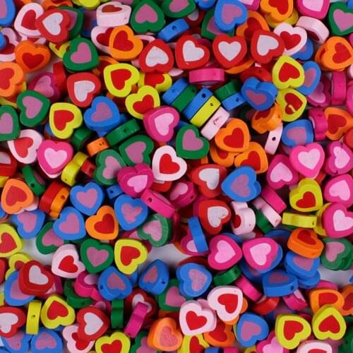 20/40/60Pcs Random Mixed Colors Lead-free Heart Wood Beads For Handmade Making Jewelry DIY Bracelet Necklace Crafts Accessories