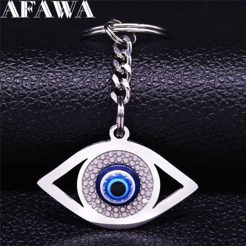 2021 Islam Hamsa Turkey Eye Stainless Steel Key Chains for Women/Men Silver Color Keyring Jewelry porte cle pour femme NXS01