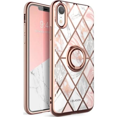 I-BLASON For iphone XR Case Cosmo Snap Slim Marble Cover with Built-in 360 Rotatable Ring Holder Kickstand Support Car Mount