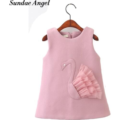 Sundae Angel kids dresses for girls Sleeveless Swan Pattern cartoon Round Neck kids dresses for girls party wear 1-6 Years