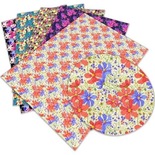 New Colorful Flower Styles Pattern Printed Synthetic Faux Leather 30 cm x 136cm for DIY Hair Bow Bags
