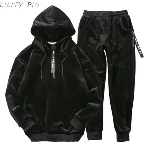 Winter Men Velour Tracksuit 2020 Fashion korea Gold velvet track suit male hoodie & sweat pants jogger set Jogging Suits Outfit