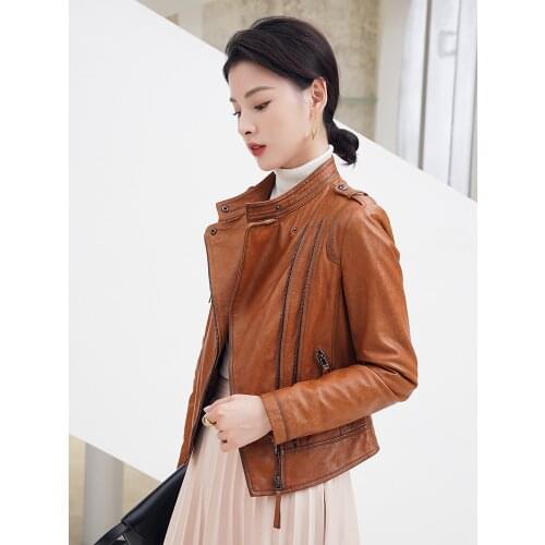 Leather leather womens short 2020 spring and winter new locomotive slim jacket women