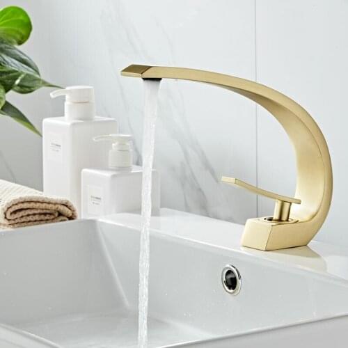 Bathroom Basin Faucet Brass Lavatory Sink Mixer Tap Hot & Cold Toilet Basin Faucet Brushed Gold Unique Design Bathroom Crane Tap