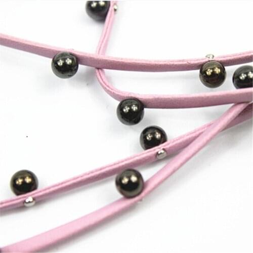5 Yards/Lot 3mm Fabric String Webbing Tape Pink Faux PU Leather Ribbon with Beads 1/8'' for DIY Neck Choker Bracelet Material