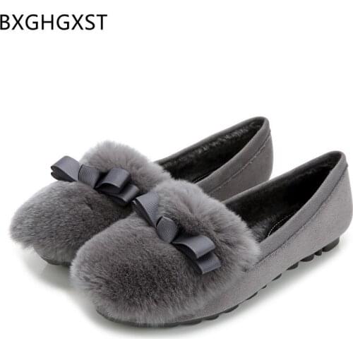 Loafers Women Shoes Luxury Brand High Quality Butterfly-knot Casual Shoes Women 2021 Black Shoes Fur Women Chaussure Femme